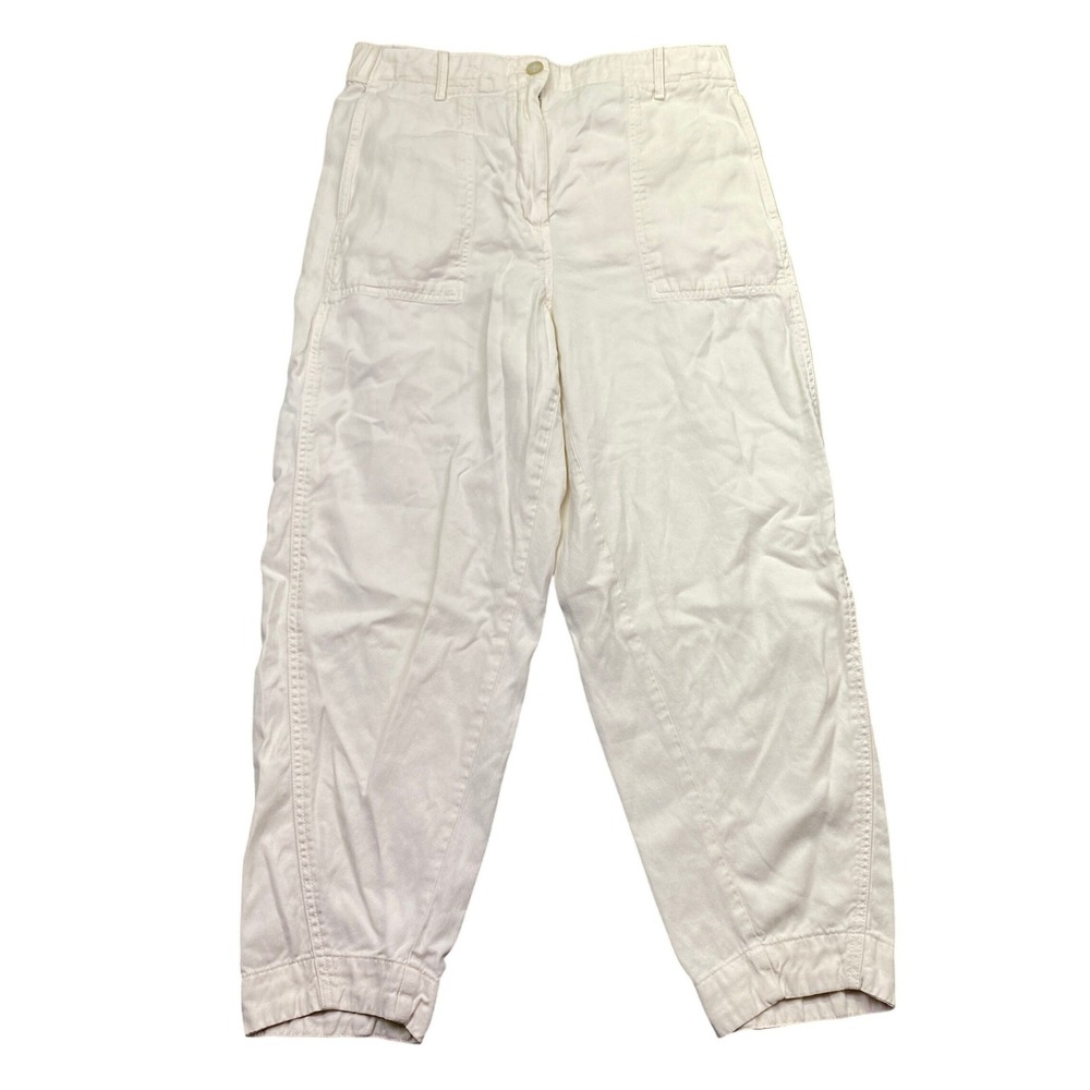 Banana Republic Womens M Cream Lyocell Linen Tapered Utility Pants Grunge